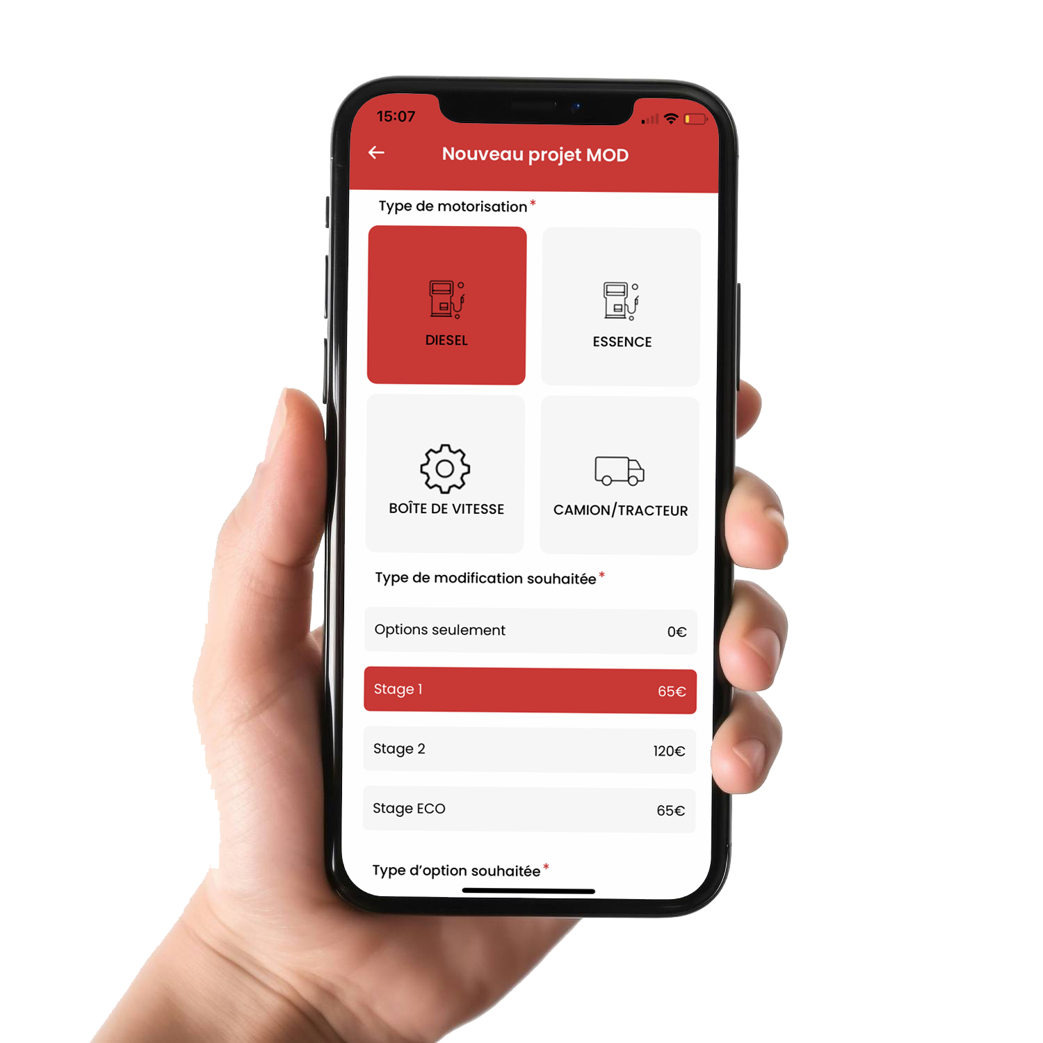 Sélection des options remapp